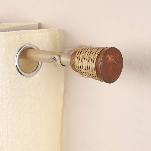 Image of The Decor Mart 52 inch to 144 inch Extendable Curtain Rod |1 inch Curtain Rods for Door & Windows Adjustable Iron Telescopic Drapery Bar with Brown Wooden Finials | Wooden Finish