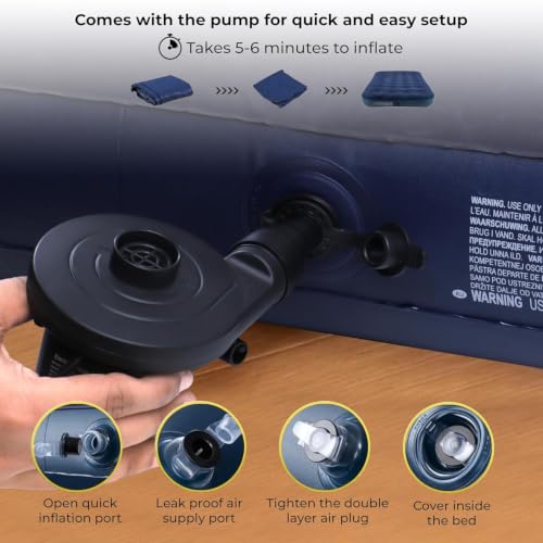 Image of Robustt 32 Holes Twin Size Air Bed with Air Pump | Quick Inflatable - Blow Up Mattress Air Bed Portable Waterproof Air Mattress for Hiking, Travel, Outdoor and Home