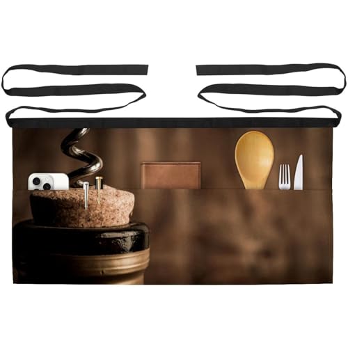 Lot de 3 tabliers courts avec motif bouteille de vin et 3 grandes poches
