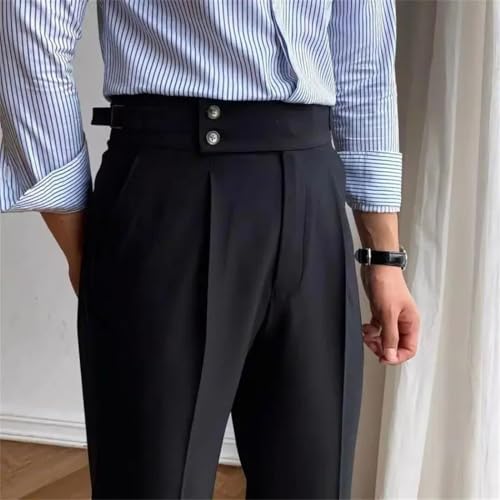 Men Slim Fit Suit Pants Business Formal Straight Trousers with Pockets Summer Casual Wear4