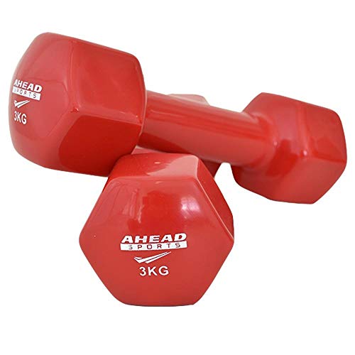Par de Halter Sextavado em Vinil Ahead Sports 3kg Vermelho