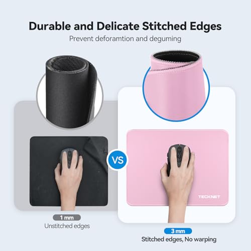 Image of TECKNET Mouse Pad with Anti-fray Stitchin, Waterproof Surface & Non-Slip Rubber Base with Stitched Edges Gaming Mouse Mat for Laptop,Compatible with Laser and Optical Mice - Pink