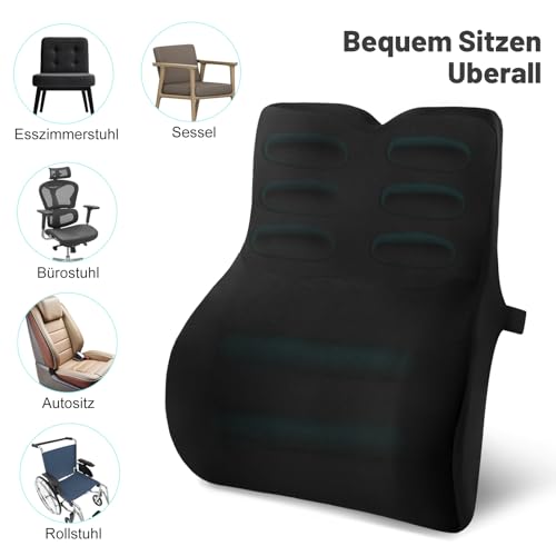 Juspota Lendenwirbelkissen, Lordosenstütze Auto, Lendenkissen Auto Memory Foam, Ergonomisches Rückenkissen Auto, Lordosekissen fur Auto, Bürostuhl, Zuhause, Schwarz