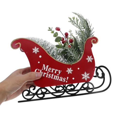 Traîneau de Noël en métal forgé rouge robuste pour centre de table festif