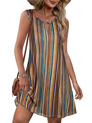 Image of Summer Dresses for Women 2026 Casual Sleeveless Sundress Floral Loose Fit Beach Cover Up with Pocket