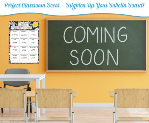 Image of GMEMNOV Birthday Chart Poster for Classroom - 11.8 inchx16.5 inch Classrooms Birthday Chart Reusable Birthday Calendar for Bulletin Board Decoration ack to School Teacher Supplies