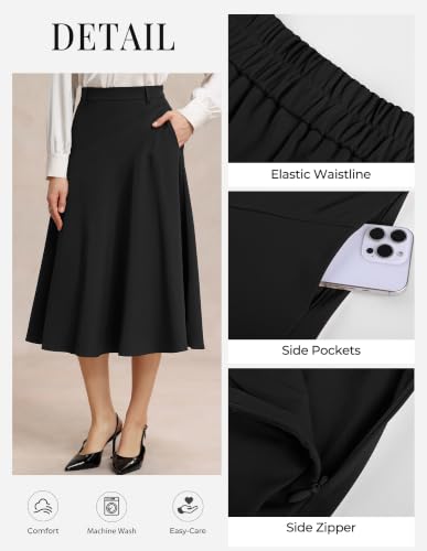 Image of Women's Business Casual Midi Skirt, High Waist Flowy Skirts with Pockets | Flowy, Work, Basic, Elegant, Teacher, Formal, Office, Funeral, Church, Fashion, Outfits, Clothing