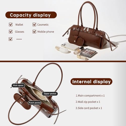 Genuine Leather Shoulder Bag for Women, Vintage Cowhide Bowler Bag Top Handle Bag with Eyeglass Case3