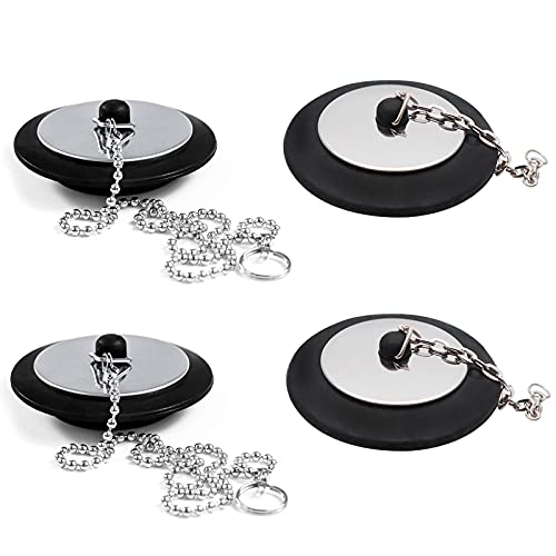 Badewannenstöpsel mit Kette Gummi Waschbeckenstöpsel Abfluss Stöpsel Kette Ventilstopfen Abflussabdeckung Stopper AbflussstöPsel Kette Edelstahl für Wanne Waschbecken Duschen Bad KüChe 4 Stück Cover