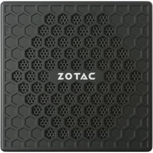 Врх view of ZOTAC ZBOX CI323 Nano Mini PC with ZOTAC logo and honeycomb ventilation pattern.