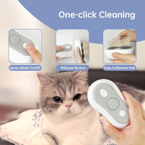 Image of Cat Brush for Shedding Rechargeable Cat Steam Brushes for Indoor Cats Self-Cleaning Pet Grooming Tool for Long and Short Hair Steamy Dog Comb Cat Deshedding Hair Brush, Grey