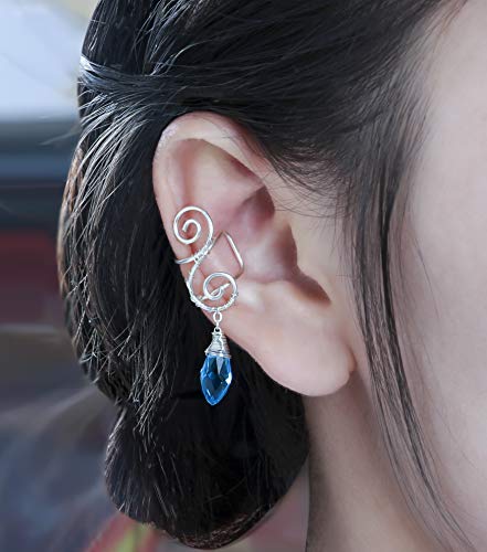 Elf Ear Cuff Earrings, Owmell Non Pierced Ear Cuffs Wrap Clip On Filigree Crystal Drop Earrings Hypoallergenic Handcraft #TOP2