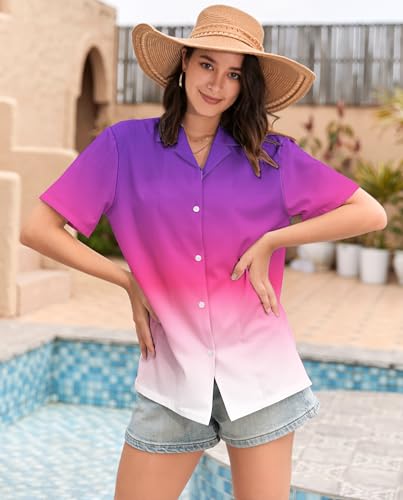 Image of SANGTREE Girls & Women's Hawaiian Shirts Button Down Short Sleeve Floral Tropical Shirt Beach Vacation Blouse Tops
