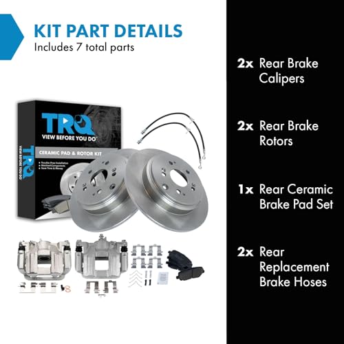 Image of TRQ Rear Brake Pad & Rotor Kit Ceramic Compatible with 2011-2017 Honda Odyssey