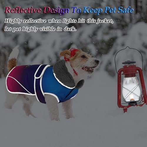 Image of Dogcheer Dog Coat, Waterproof Dog Jacket Reflective Pet Winter Coat with Adjustable Hook & Loop, Christmas Puppy Fleece Jacket Warm Snowsuit for Small Medium Large Dogs - Gradient Blue-red, S