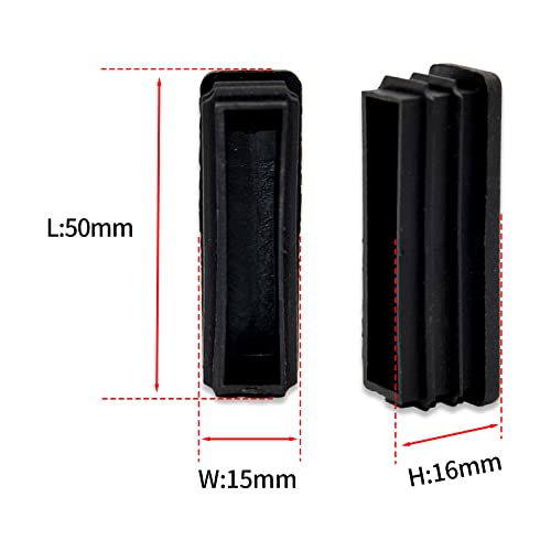 Image of Flyshop 8 Pack Black Chair Glide Inserts Plastic Plugs Rectangle Pipe Tubing End Caps 15 x 50 mm, 5 /8 inch x 2 inch