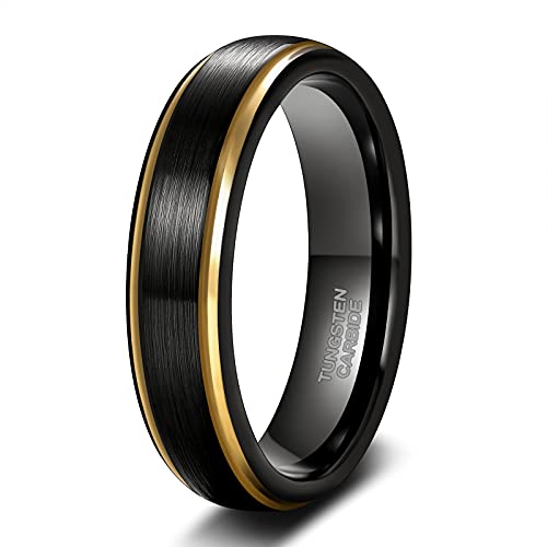 TRUMIUM 6mm 8mm Tungsten Rings for Men Women Black Wedding Band Gold/Rose Gold Step Edges Comfort Fit Size 6-13
