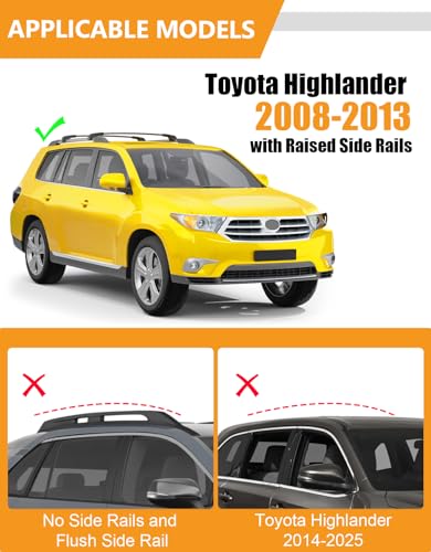 Image of KINGGERI 300lbs Lockable Roof Rack Cross Bars Compatible with Toyota Highlander 2008-2013 with Raised Side Rails, Heavy Duty Aluminum Roof Rails Crossbars Luggage Skiboard Car SUV Accessories