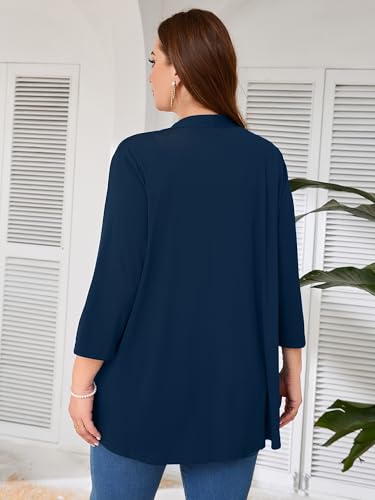 Image of AusLook Women's Plus Size Lightweight Open Front Cardigan 3 /4 Sleeve Cover Ups Shrugs Shawls and Wraps Kimono Jacket Coat