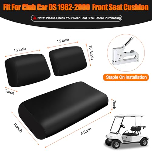 Image of Golf Cart Front Seat Covers Black Micro Fiber Leather Seat Covers Replacement for Club Car DS 1982-2000, Staple On