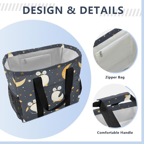 YETTASBIN Penguin Large Foldable Travel Tote Bag, Lightweight Waterproof Swim Pool Bag with Handles & Pocket for Beach Outdoor, Reusable Grocery Bag for Kitchen, Shopping4