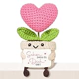 Giftasy Geschenk für Frauen - Kreative Strickwolle Herzblume mit Energiekarte, Kleines Geschenk für Frauen Freundin Beste Freundin, Geburtstag, Geburtstagsgeschenk