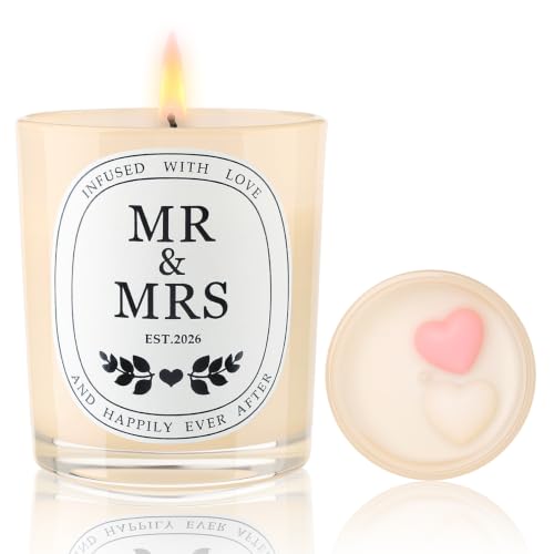 Mr & Mrs Candle Gifts - Wedding Gifts for Couples 2026 Bridal Shower Gift for Bride Unique Newlywed & Engagement Gift Lavender Soy Wax Candle Beige