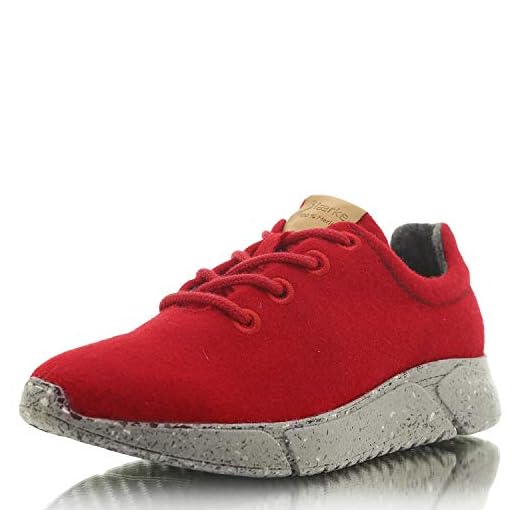 Laerke Merino Sneaker Women – damskor av merinoull – skor Made in Portugal, - Ny röd grå - 38 EU