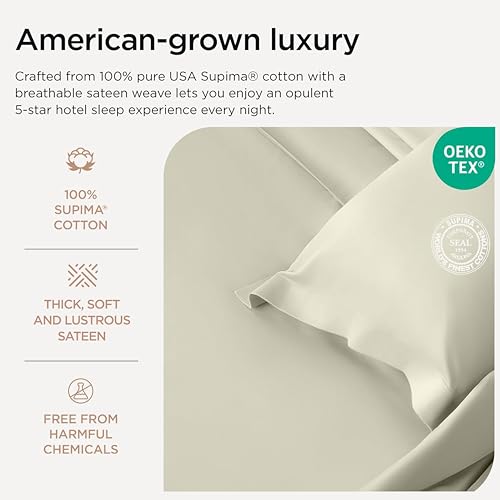 Threadmill Home Linen 1000 Thread Count 100% SUPIMA ELS cotton Sheet set, California King Sheet, Super Luxury bedding, California King 4-piece set, Ivory, Smooth Sateen Weave.
