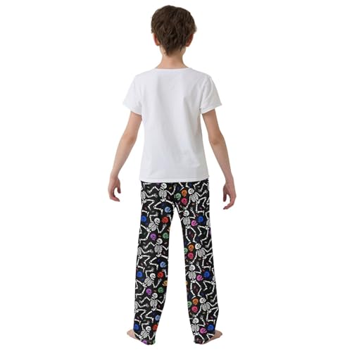 ZZXXB Colorful Skeleton Print Boys Long Pants Soft Trousers Elastic Waist Kids Lounge Bottoms with Pockets S-XL3