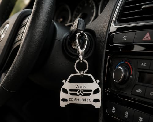 Image of Personalized Stainless Steel Key Chain /Key Ring | Durable, Compatible with All Models | Customized Car Number Plate | Ideal Gift for Him (Silver)
