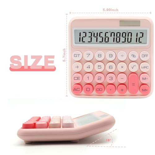 Gradient Pink Calculator, UPIHO Standard Calculator 12 Digit with Large LCD Display and Big Buttons, Pink Office Supplies for Women, Cute Desk Accessories for Office,School, Home, Business