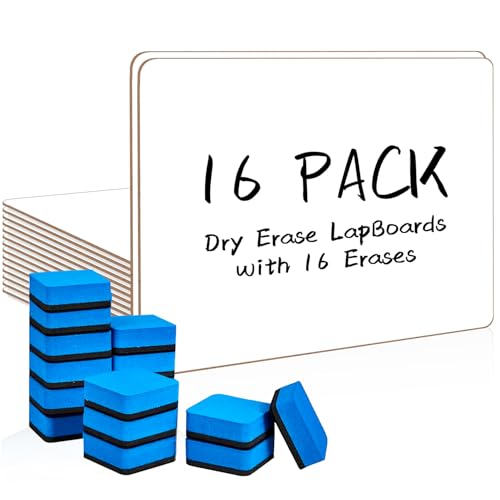 Dry Erase LapBoards, PANDRI 16 Pack Double Sided 12.5 x 9 Inch Whiteboards with 16 Erasers, Dry Erase Boards for Office Students Classroom Teacher Supplies