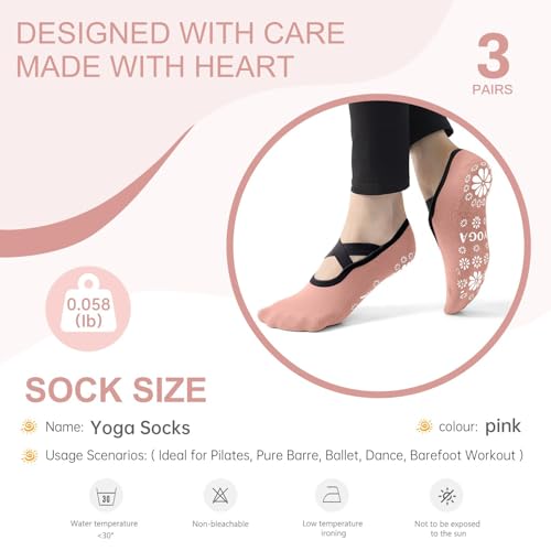 Yoga Socks for Women, 3/6 pairs Non-Slip Pilates Sock Perfect for US Sizes 6.5-104