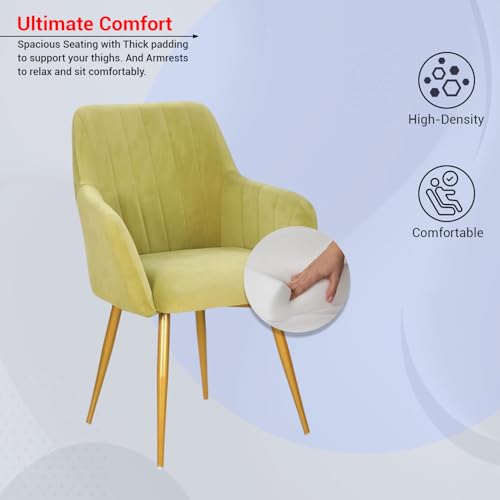 Image of Taboo Velvet Dining Chair Set of 4 | Upholstered Accent Arm Chairs | Soft Cushioned Seat with Backrest | Modern Velvet Fabric Chairs with Metal Legs | Living Room, Bedroom, Cafe & Restaurant | Lime