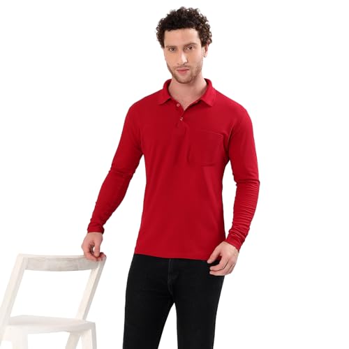 Image of Men's Full Sleeve Collared Soild Color Casual Regular Fit T-Shirt