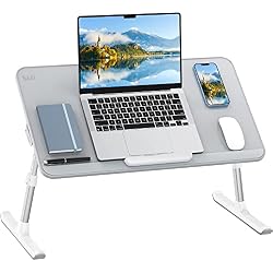 SAIJI Laptop Bed Tray Table(Large Size), Adjustable Height & Angle Laptop Stand for Bed with Detachable Stopper,Leather Bed Desk for Laptop,Portable Laptop Tray for Bed Sofa Couch and Floor (Grey)