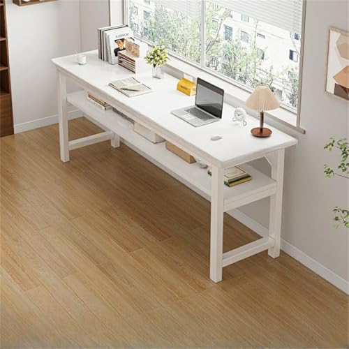 Escritorio cuadrado para computadora, mesa de escritura frontal a trasera, escritorio rectangular largo para oficina, color marrón claro, 47 pulgadas de largo x 16 pulgadas de ancho x 30 pulgadas de