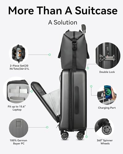 LUGGEX Luggage with Spinner Wheels, Polycarbonate Expandable Hard Shell Suitcase, Carry On 20 Inch, Silver