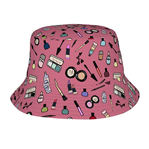 NLWQEKV Chapeau Seau cosmétique Rose pour Femmes Hommes, Chapeau de pêcheur Pliable à la Mode pour Les Vacances à la Plage