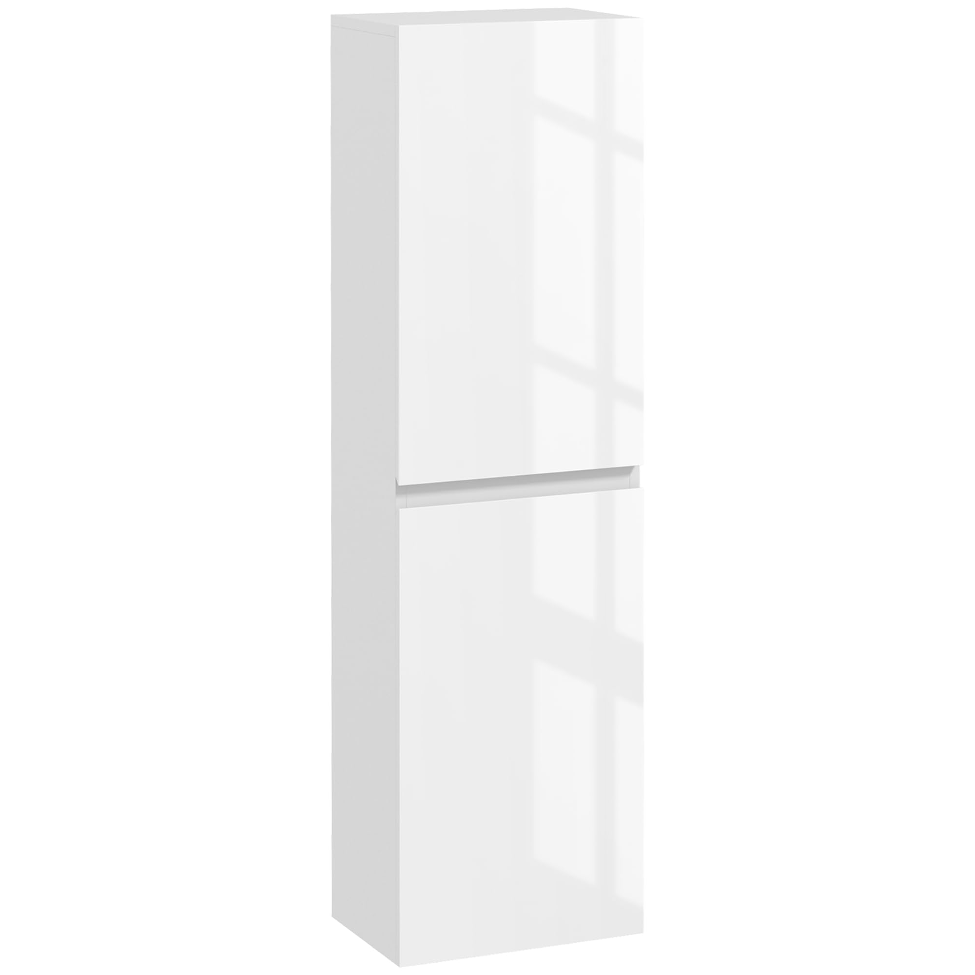 kleankin Mueble alto de baño, mueble alto de almacenaje, acabado alto brillo, estantes regulables, 2 armarios, estante de almacenaje de baño, 35 x 25 x 120 cm, lacado en blanco