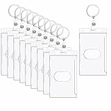 10 Pack Frosted Clear Vertical Hard Plastic ID Card Holders, Clear ID Card Holder with Keyring, Rigid Fuel Card Protector Keychain Secure Credit Card ID Holder Keychain with Thumb Slot