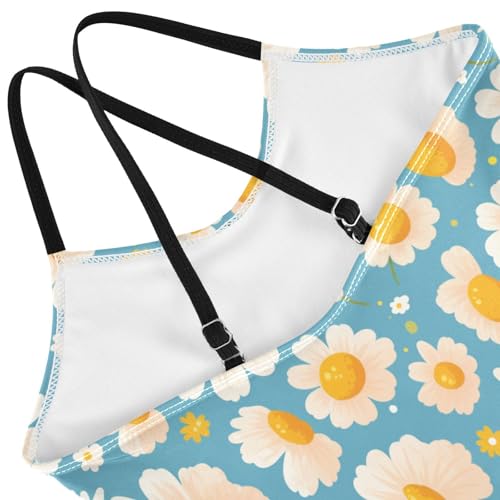 Polka Dots and Tender Chamomile Flowers Kids Girls 1 Piece Swimsuit Summer Swimming Suits with Adjustable Straps4