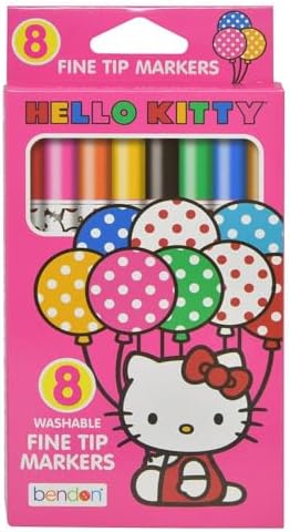 Bendon Hello Kitty Washable Fine Tip Markers (8-Count) Painting & Art Resource, Multi-Colour