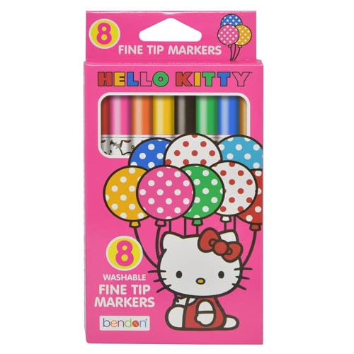 Bendon Hello Kitty Washable Fine Tip Markers (8-Count) Coloring & Art Supply Multicolor