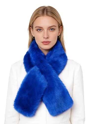 Lina & Lily Écharpe Col Femme Hiver avec Fente en Fausse Fourrure Poils Longs (Bleu Royal)