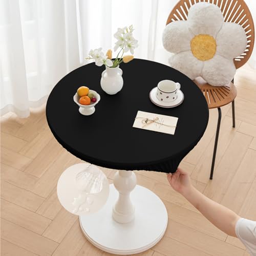 Morbuy Nappe ronde en cuir synthétique, imperméable et lavable, élastique pour le jardin et la décoration extérieure (noir, diamètre 80 cm)