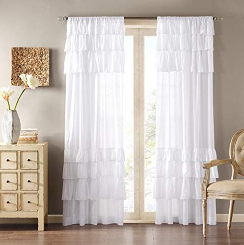 SAZDFY Volant Blanc Rideaux,Voile Rideaux De Panneau De Fenêtre pour Vivre Chambre,Poche De Tige Voilage Panneau De Couche d'onde-Blanc 200x270cm(79x106inch) Cover