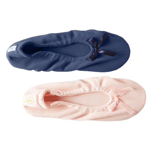 Roxoni Women's Flat Slip On Terry Classic Cotton & Velour Ballerina Slippers (Pack of 2)3