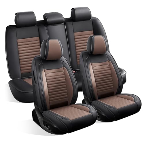 Image of Car Seat Covers Full Set Fit for Hyundai Ioniq5 Faux Learher Waterproof Seat Covers 5 Seats Comfortable Breathable Anti-Slip Seat Protectors(BlackBrown,Full Set)